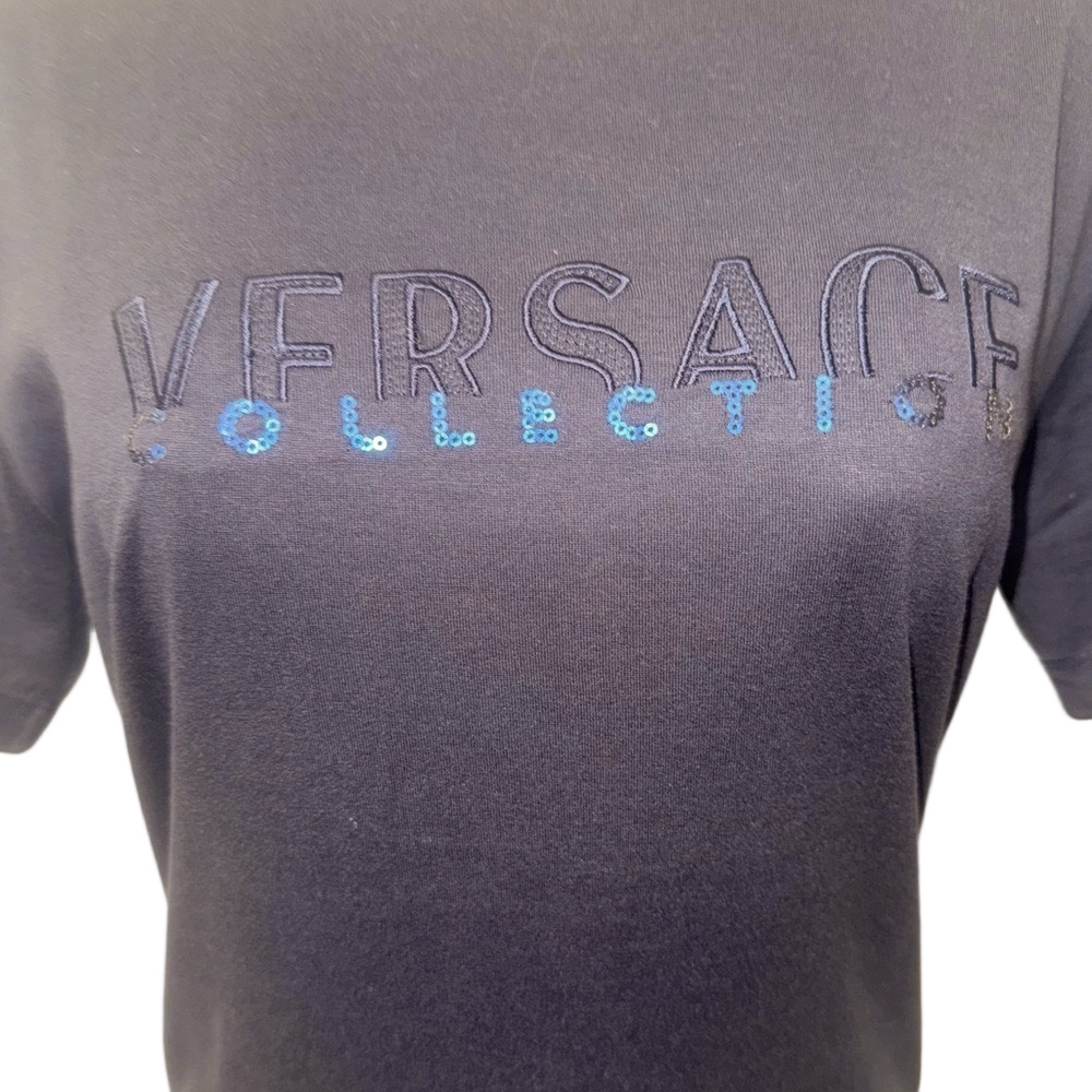 Versace Men's Black Embroidered Graphic Logo T-Shirt Size M - Picture 2 of 12